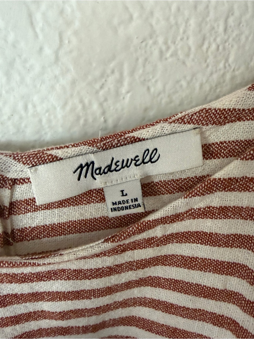 MADEWELL Red Stripe Button-Back Tee Dress – Linen Blend – Size Large - Picture 5 of 9